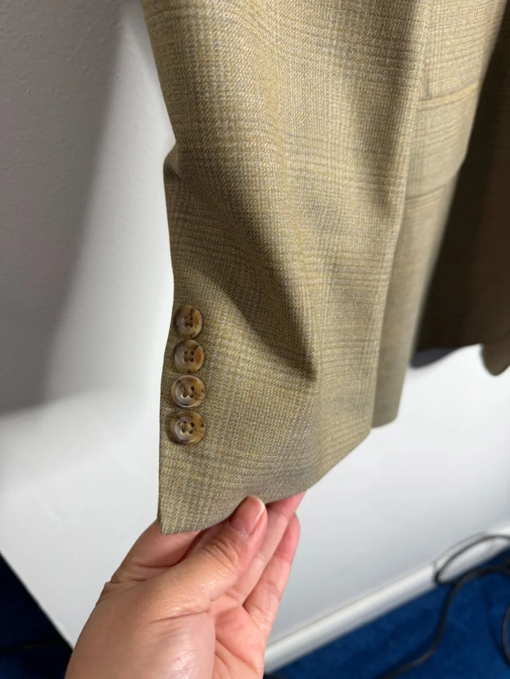 Oscar De La Renta Men’s Taupe Plaid Wool Blazer 46 Long Business Casual Workwear